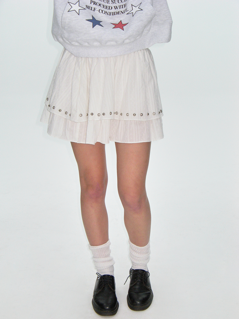 [PLZPROJECT]<br>STUD FRILL SKIRT, IVORY