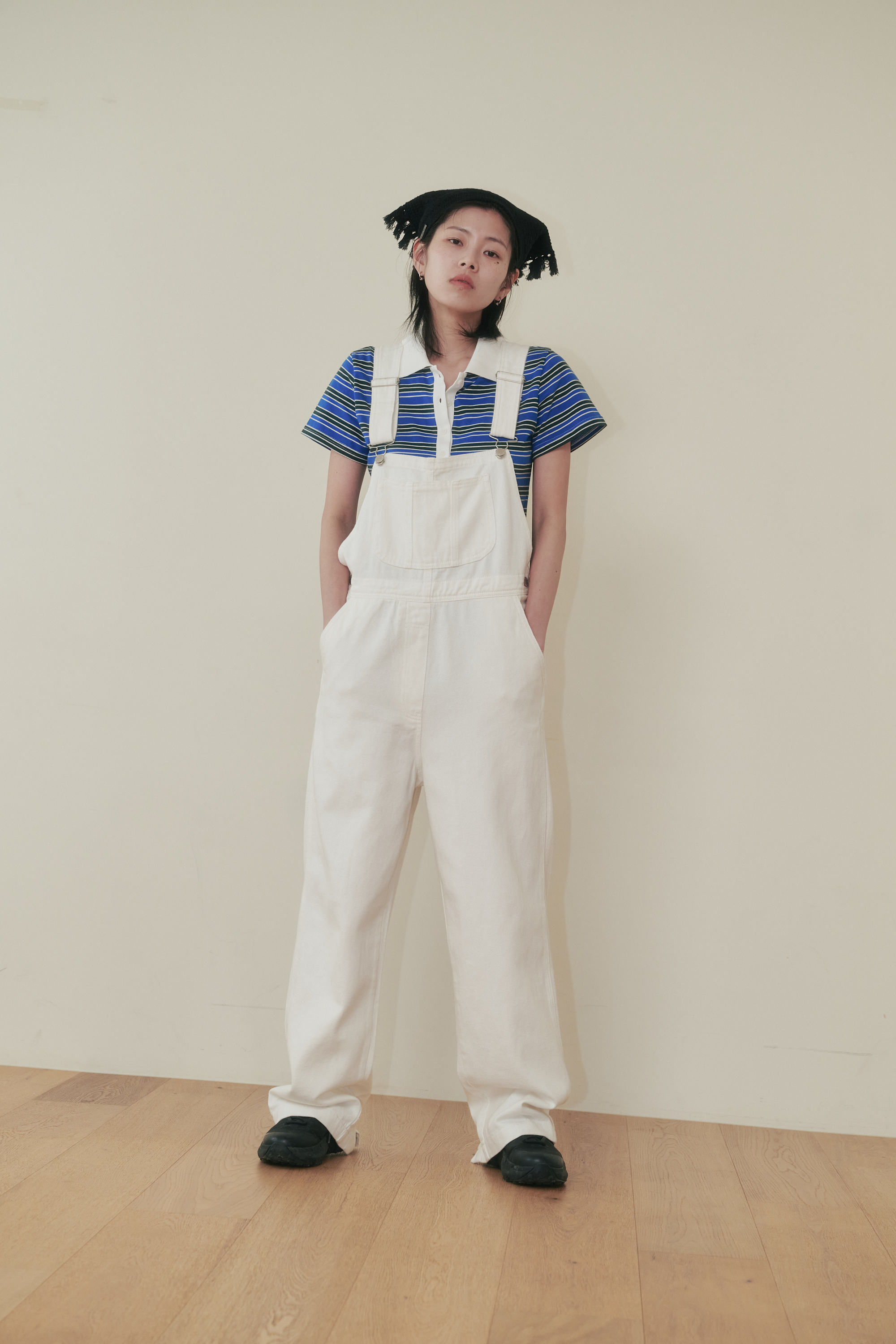 [PLZPROJECT]<br> CURVED BUTTON OVERALL ,  WHITE
