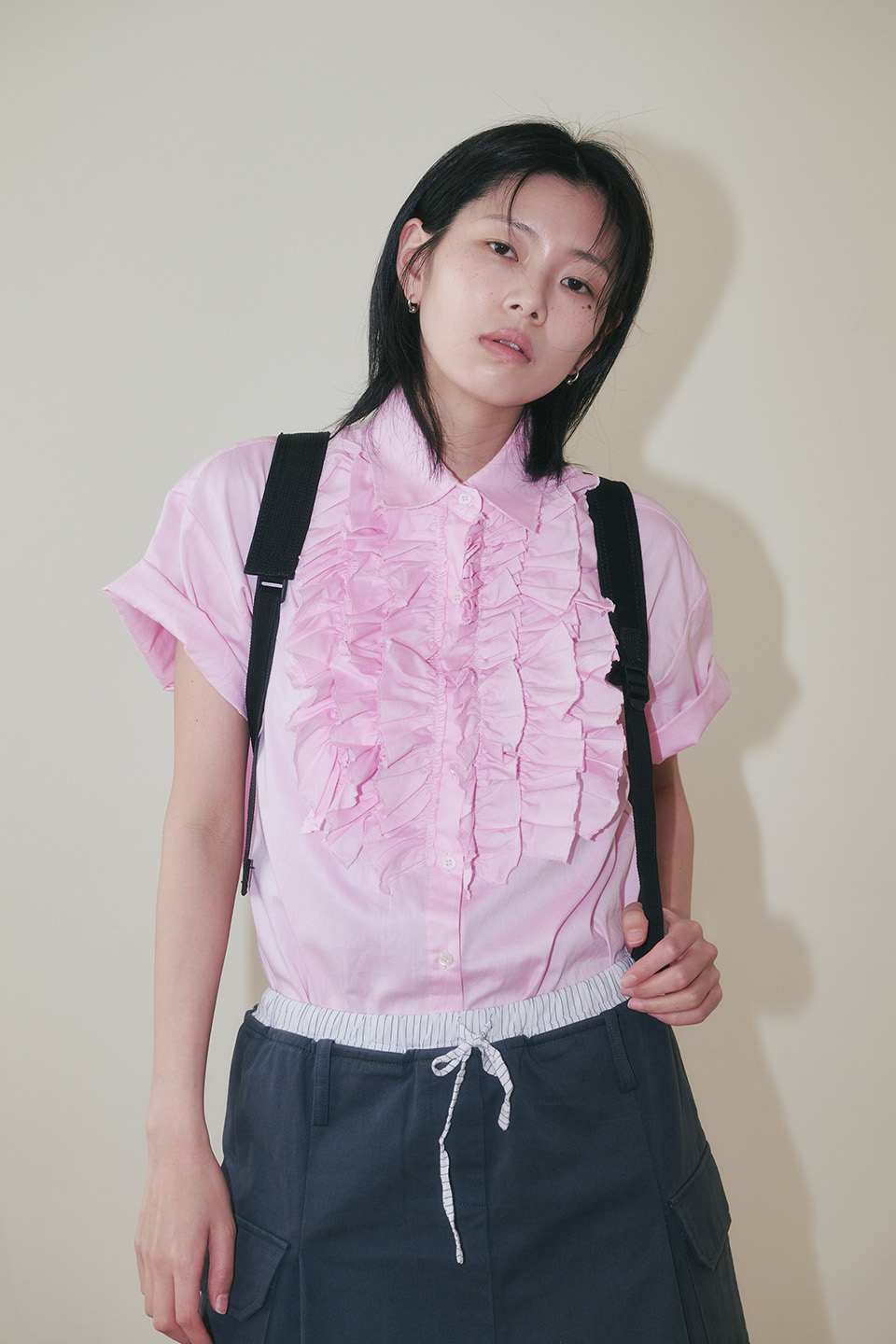 [PLZPROJECT]<br>OXFORD FRILL SHIRT, PINK